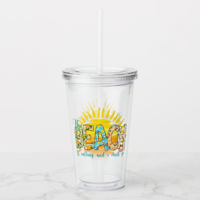 The Beach Is Calling | Sunset Acrylic Tumbler (Front)