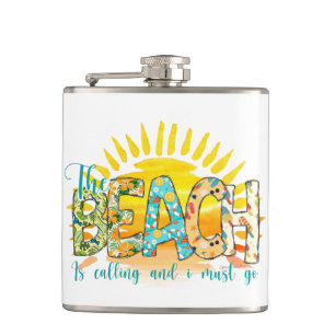 The Beach Is Calling   Sunset Hip Flask