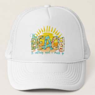 The Beach Is Calling   Sunset Trucker Hat