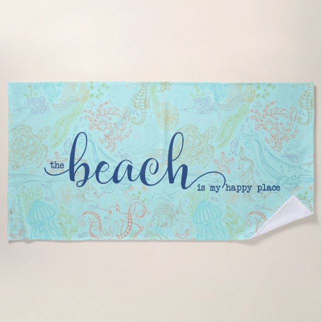 The Beach is My Happy Place Beach Towel (Front)