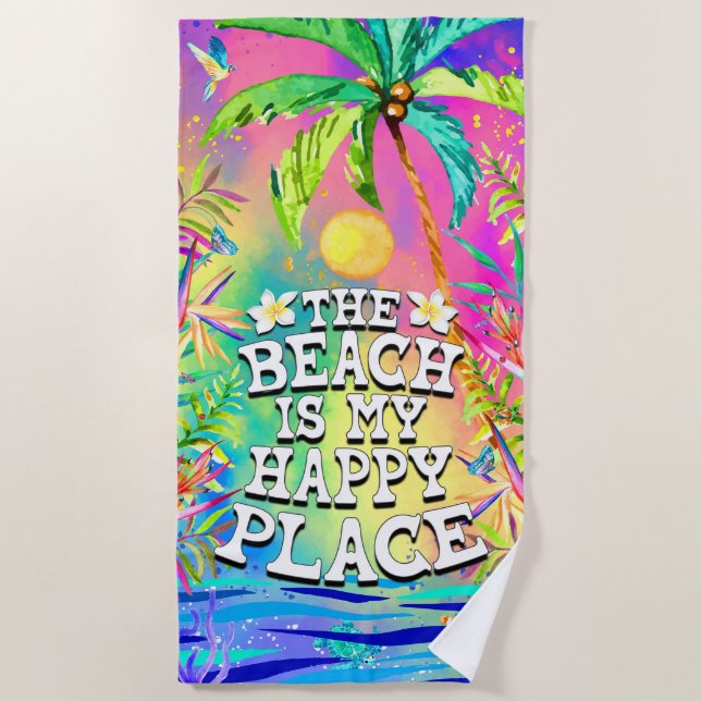 The Beach is my Happy Place Beach Towel (Front)
