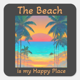 The Beach is my Happy Place Square Sticker