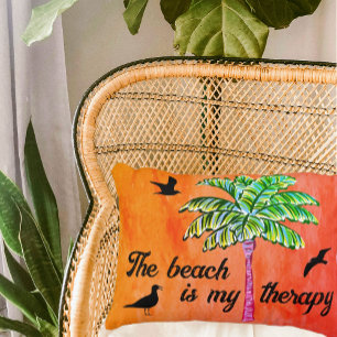 The Beach is My Therapy Tropical Palm Orange Decorative Cushion