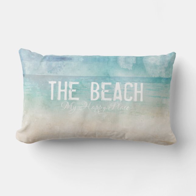 The Beach My Happy Place Ocean Sand Water Shore Lumbar Cushion (Front)