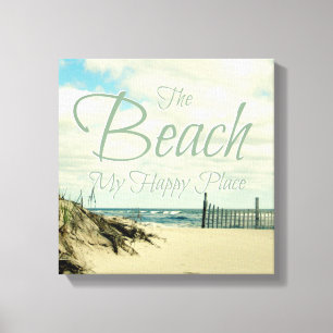 THE BEACH MY HAPPY PLACE PHOTO WORD ART CANVAS PRINT