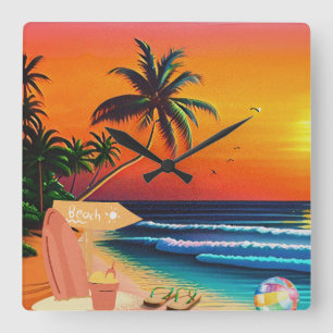 THE BEACH SUNSET SQUARE WALL CLOCK