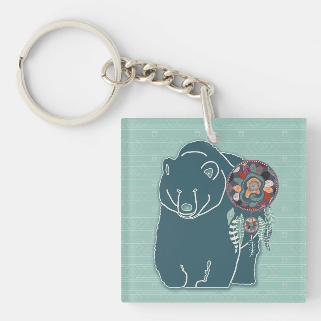 the Bear Animal Guide in Teal Green Hues Key Ring (Front)