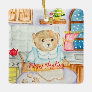 The bear bakes gingerbread ceramic ornament
