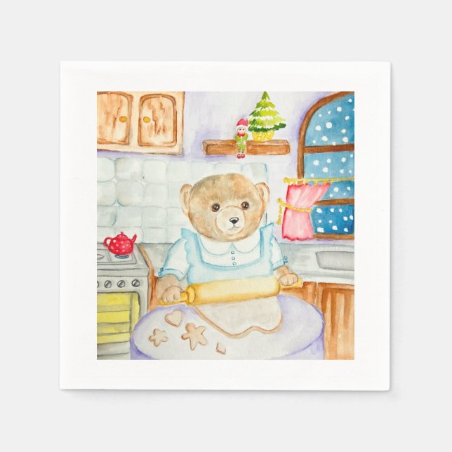 The bear bakes gingerbread napkin (Front)