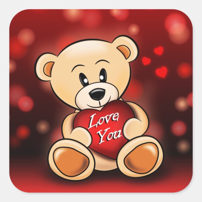 The bear loves you square sticker (Front)