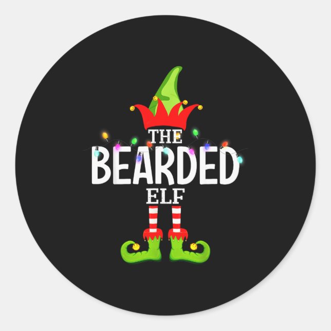 The Bearded Elf Christmas Matching Pajamas  Classic Round Sticker (Front)