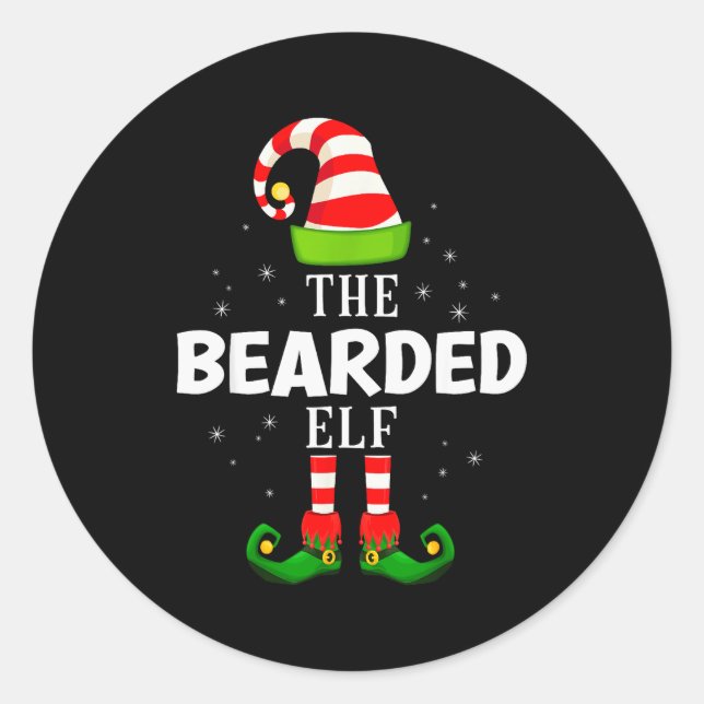 The Bearded Elf Christmas Pjs Matching Pajama  Classic Round Sticker (Front)