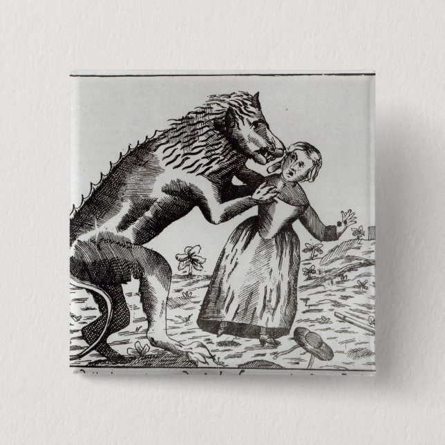 The Beast of Gevaudan Attacking a Young Girl 15 Cm Square Badge (Front)