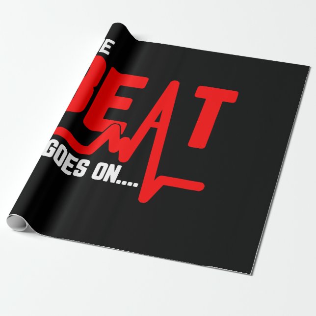 The Beat Goes On Heart Surgery Survivor Heartbeat Wrapping Paper (Unrolled)