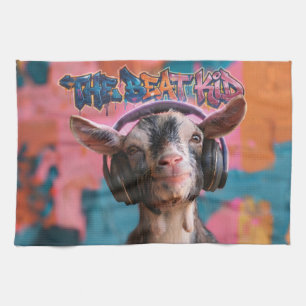 The Beat Kid - Cool Goat DJ with Headphones Tea Towel