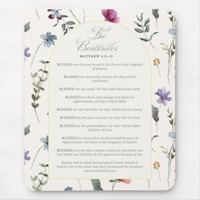 The Beatitudes Matthew 5:3–12 Floral Scripture Mouse Mat (Front)