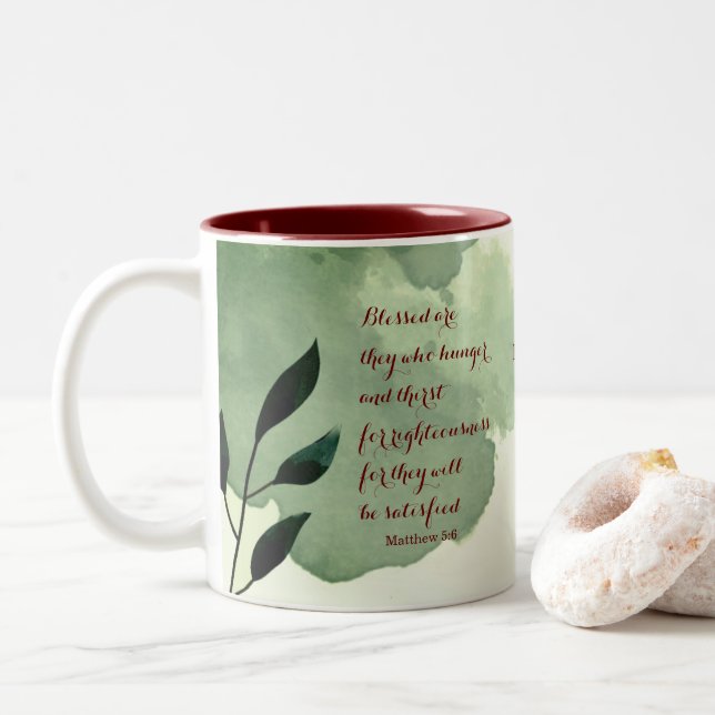 The Beatitudes Scripture Verse 5:6 Two-Tone Coffee Mug (With Donut)