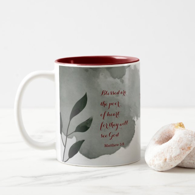The Beatitudes Scripture Verse 5:8 Two-Tone Coffee Mug (With Donut)