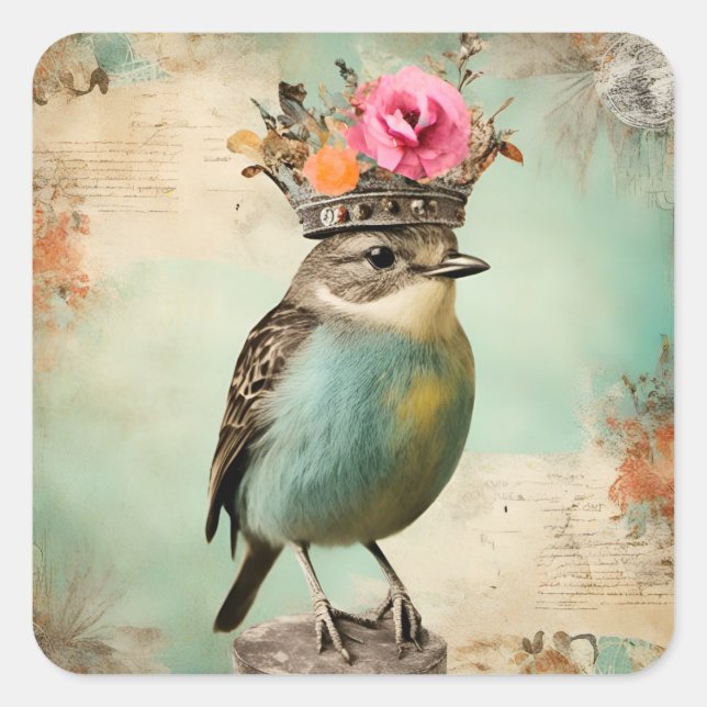 The Beautiful Bird in a Crown Collage Square Sticker (Front)