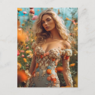 The Beautiful Blonde Woman in a Floral Dress Postcard