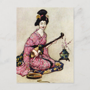 “The Beautiful Dancer of Yedo” by Warwick Goble Holiday Postcard