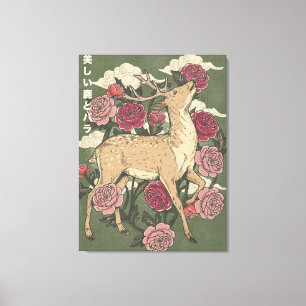 The Beautiful Deer And Roses Canvas Print