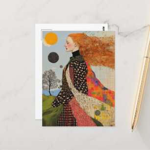 The Beautiful Lady With Red Hair Collage Postcard