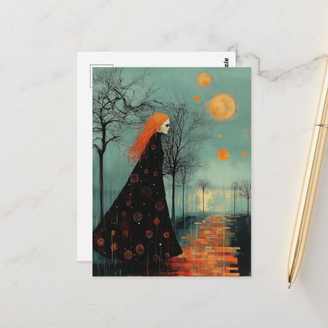 The Beautiful Lady With Red Hair Many Moons Postcard (Front/Back In Situ)