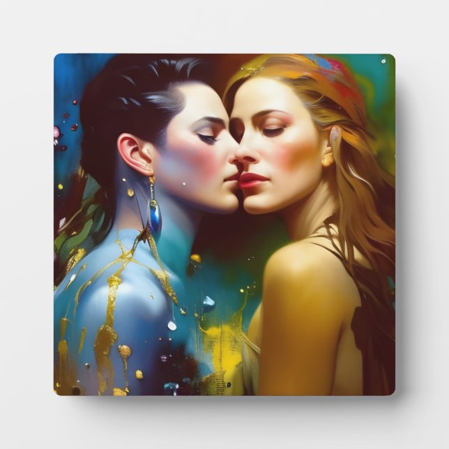 The Beautiful Lesbian Lovers Colourful Painting Plaque (Front)