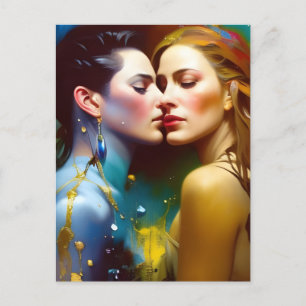 The Beautiful Lesbian Lovers Colourful Painting Postcard