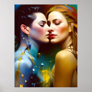 The Beautiful Lesbian Lovers Colourful Painting Poster