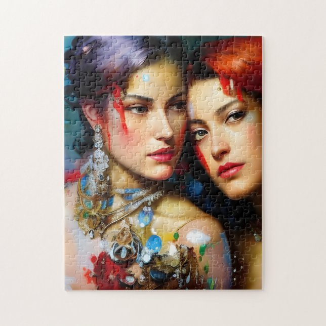 The Beautiful Lovers Colourful Painting Jigsaw Puzzle (Vertical)