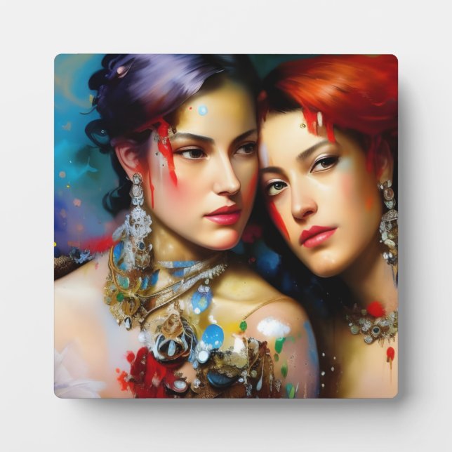 The Beautiful Lovers Colourful Painting Plaque (Front)