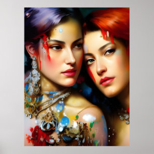 The Beautiful Lovers Colourful Painting Poster