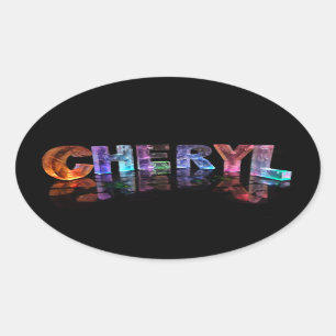 The Beautiful Name Cheryl in 3D Lights Oval Sticker
