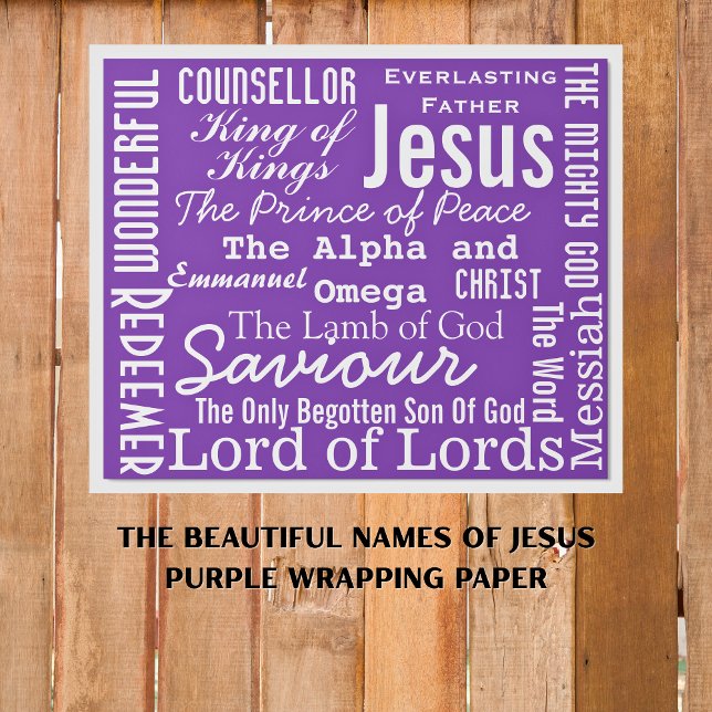 The Beautiful Names of Jesus Purple  Wrapping Paper (Jesus Names Purple Wrapping Paper)