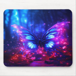 The Beautiful Neon Butterfly On a Computer Laptop Mouse Mat