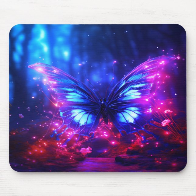 The Beautiful Neon Butterfly On a Computer Laptop Mouse Mat (Front)