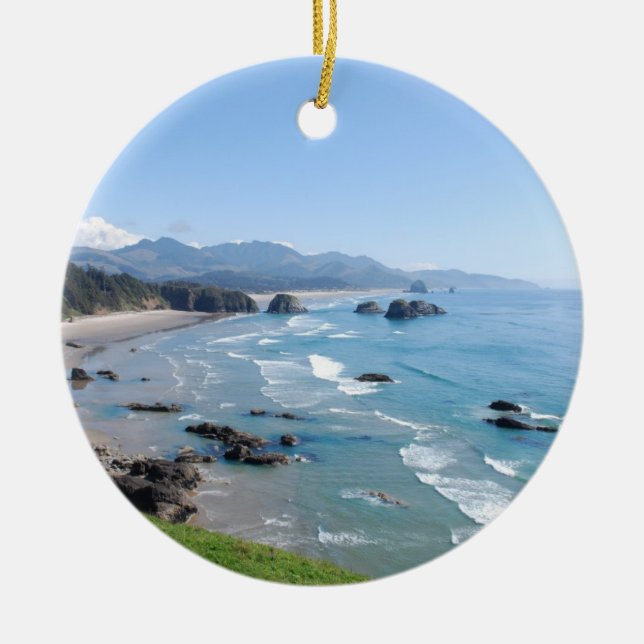 The Beautiful Oregon Coast from Ecola Park Ceramic Tree Decoration (Front)