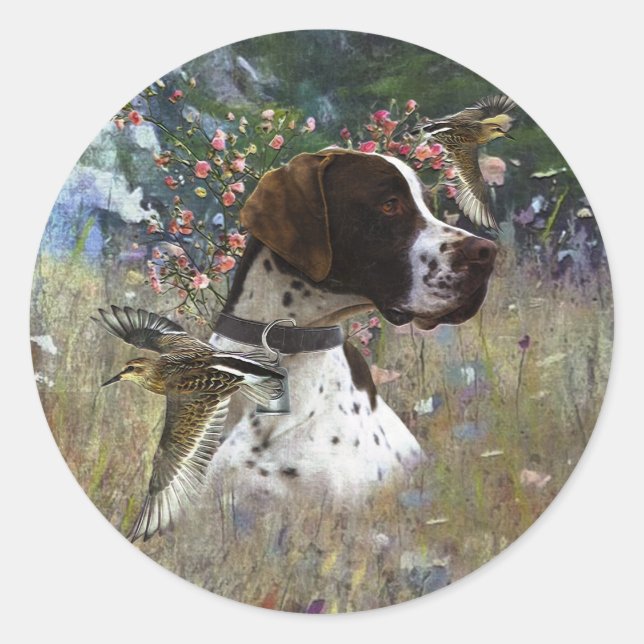 The beautiful pointer in the field  classic round sticker (Front)