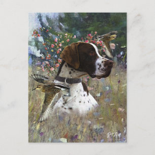 The beautiful pointer in the field  holiday postcard
