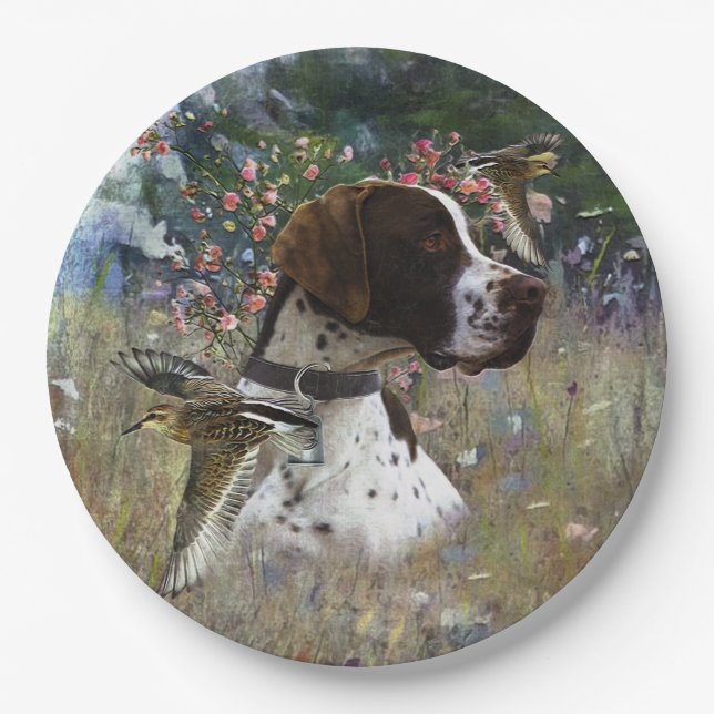 The beautiful pointer in the field  paper plate (Front)