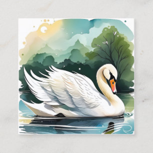 The beautiful swan on the lake is a sight to behol square business card