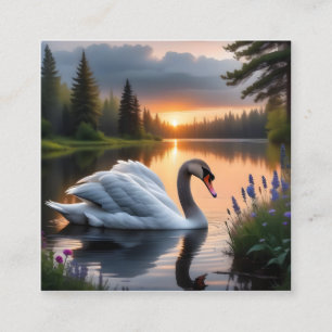 The beautiful swan on the lake is a sight to behol square business card