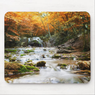 The beautiful waterfall in forest, autumn mouse mat