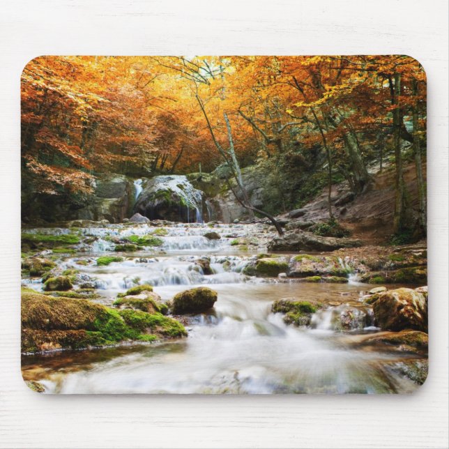 The beautiful waterfall in forest, autumn mouse mat (Front)