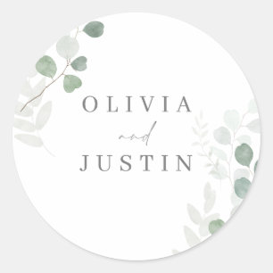 The Beautiful Wedding: Green Leaf Elegance Wedding Classic Round Sticker