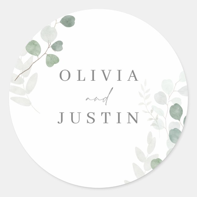 The Beautiful Wedding: Green Leaf Elegance Wedding Classic Round Sticker (Front)