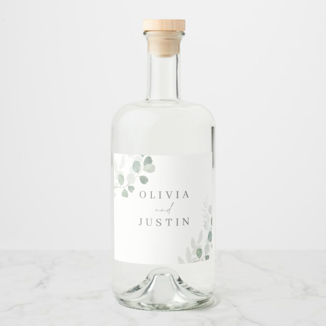 The Beautiful Wedding: Green Leaf Elegance Wedding Liquor Bottle Label (Front)