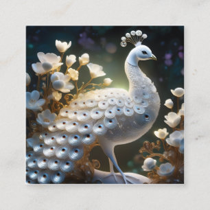 The beautiful white peacock is coalescing luminesc square business card